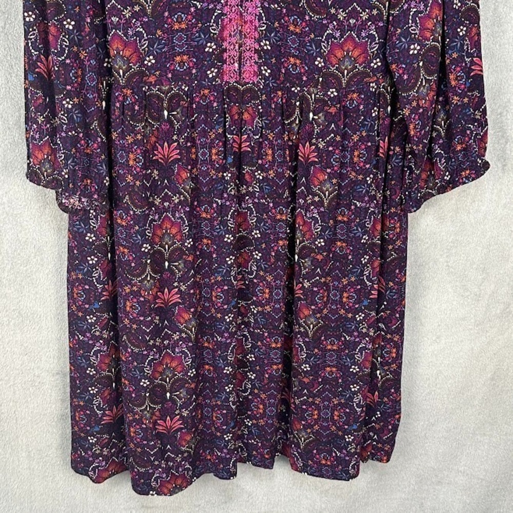 J Jill Dress Womens Large Purple Floral Embroidered Preppy Modest Peasant V Neck - Picture 4 of 14
